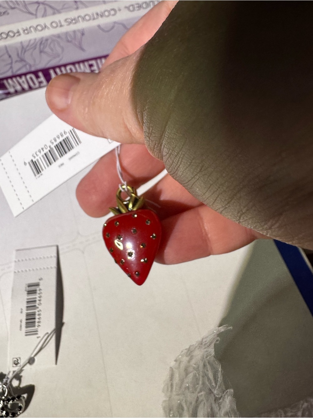 Coach Strawberry Charm Pendant  - Red with rhinestones and coach mini hangtag